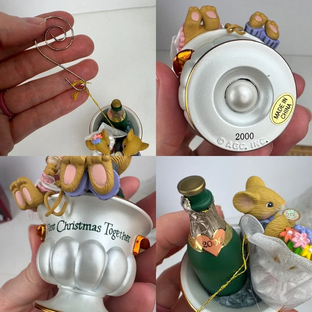 Vtg 2000 Hallmark First Christmas Together Mice Ornament Champagne READ Not Work